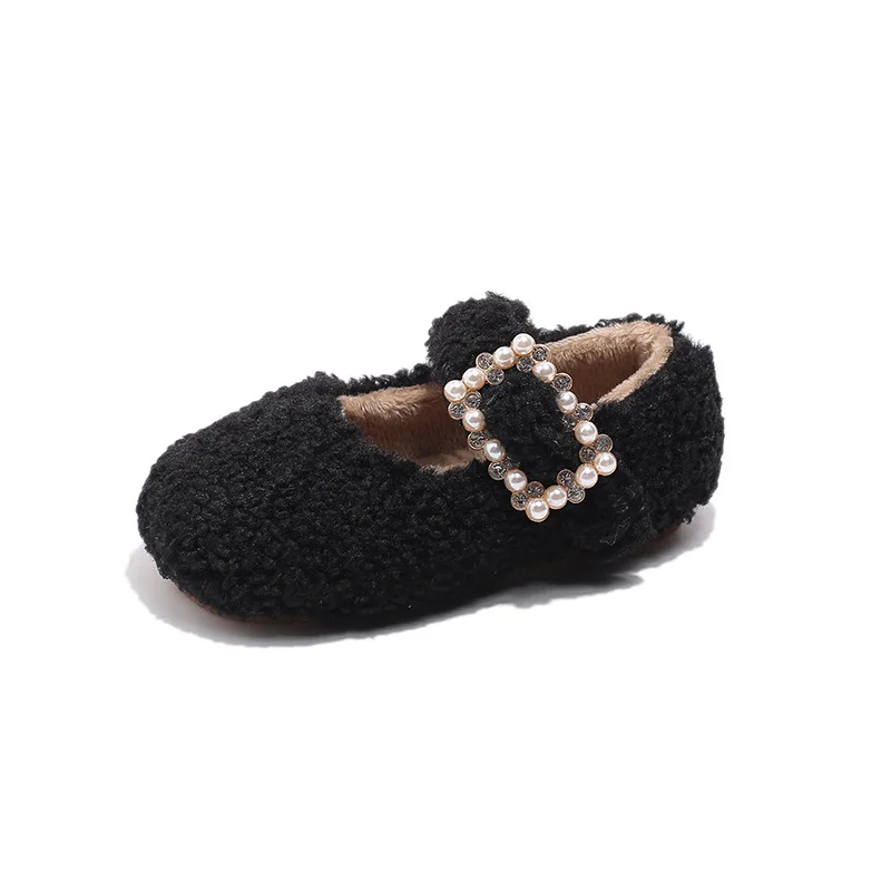 Brand Girl Shoe 2025 Autumn New Pearl Hair Shoe Casual Thick Child Shoes Fashion Cotton Shoe Versatile Women Shoes Zapatos Niña