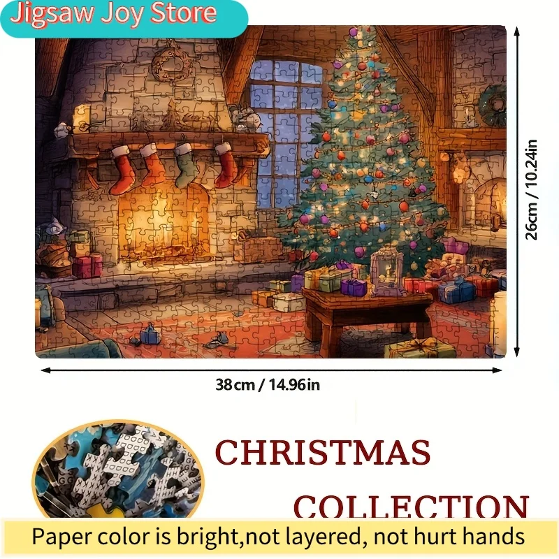 1 Box  Mini Paper Puzzles for Adults: "By the Christmas Hearth" or for party Games & Activities, 38x26cm (15x10.24 inches), To