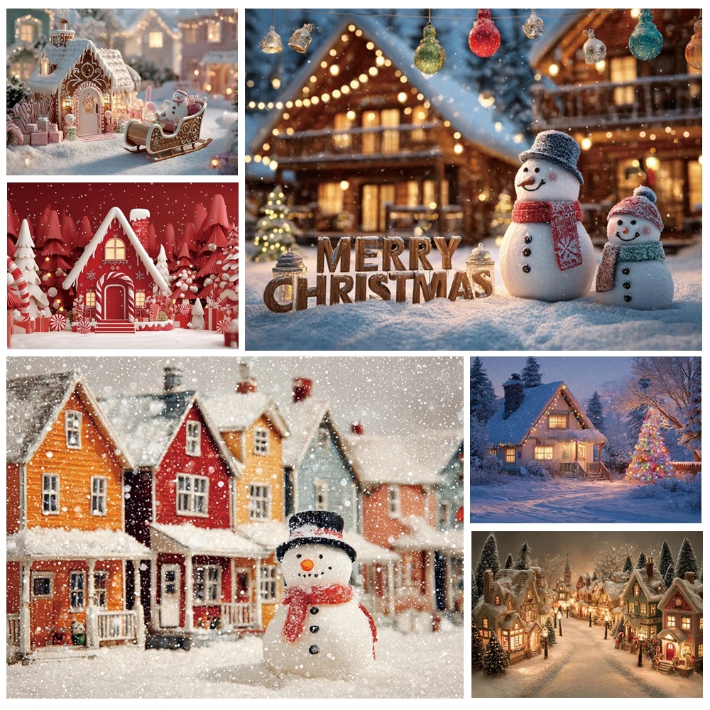 

MOON.QG Gingerbread House Snowman Backdrop Enchanted Forest Christmas Background Party Supplies Photography Accessories Portrait