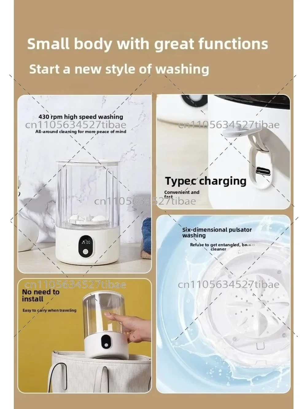 Portable Mini Washing Machine Underwear Laundry Cup USB Wireless Washer for Baby Clothes Student Dorm