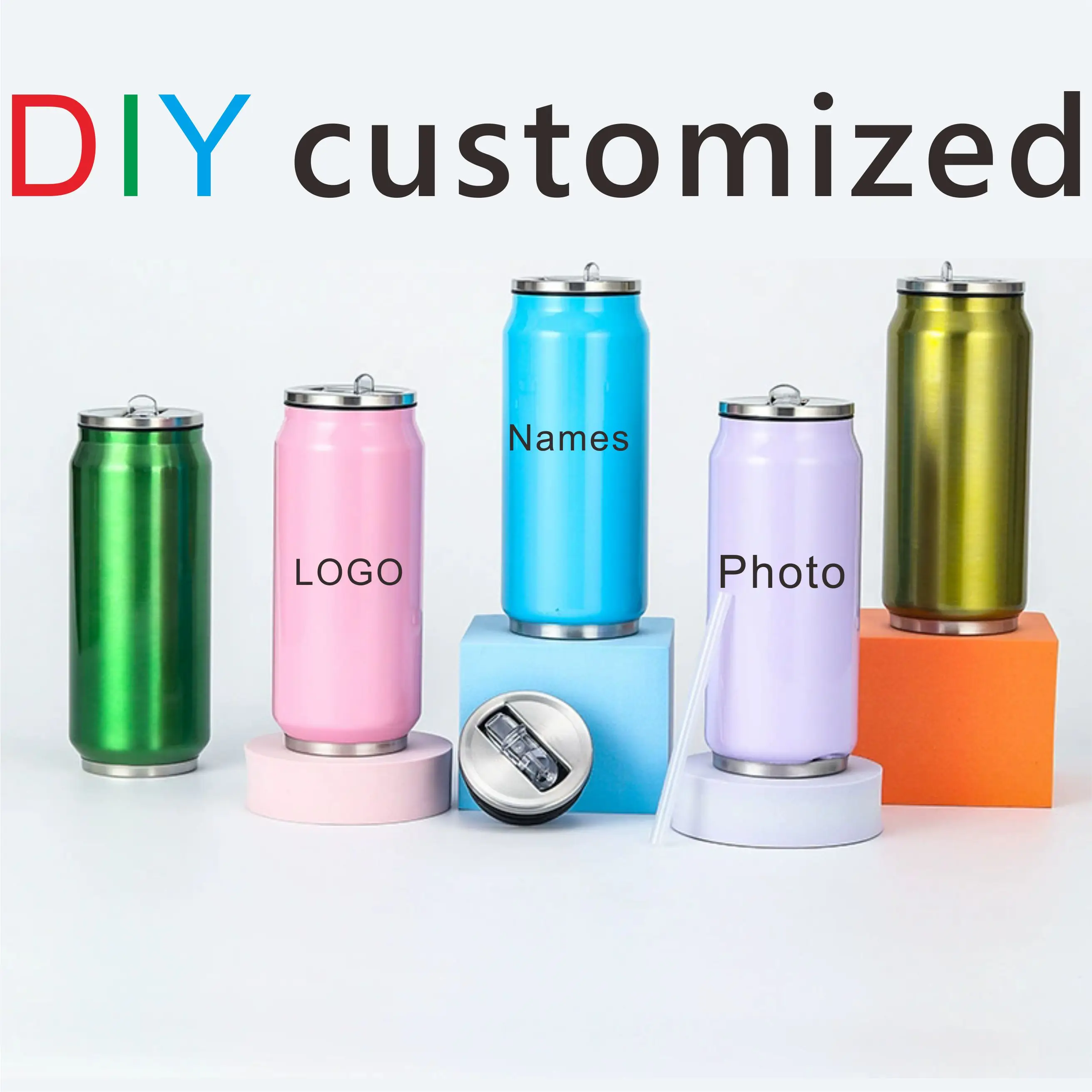 Customized 450ML Cola Can Print Your Name Photo LOGO Insulated Thermos Stainless Steel Vacuum Bottle Keep Water Cold Cute  Gift