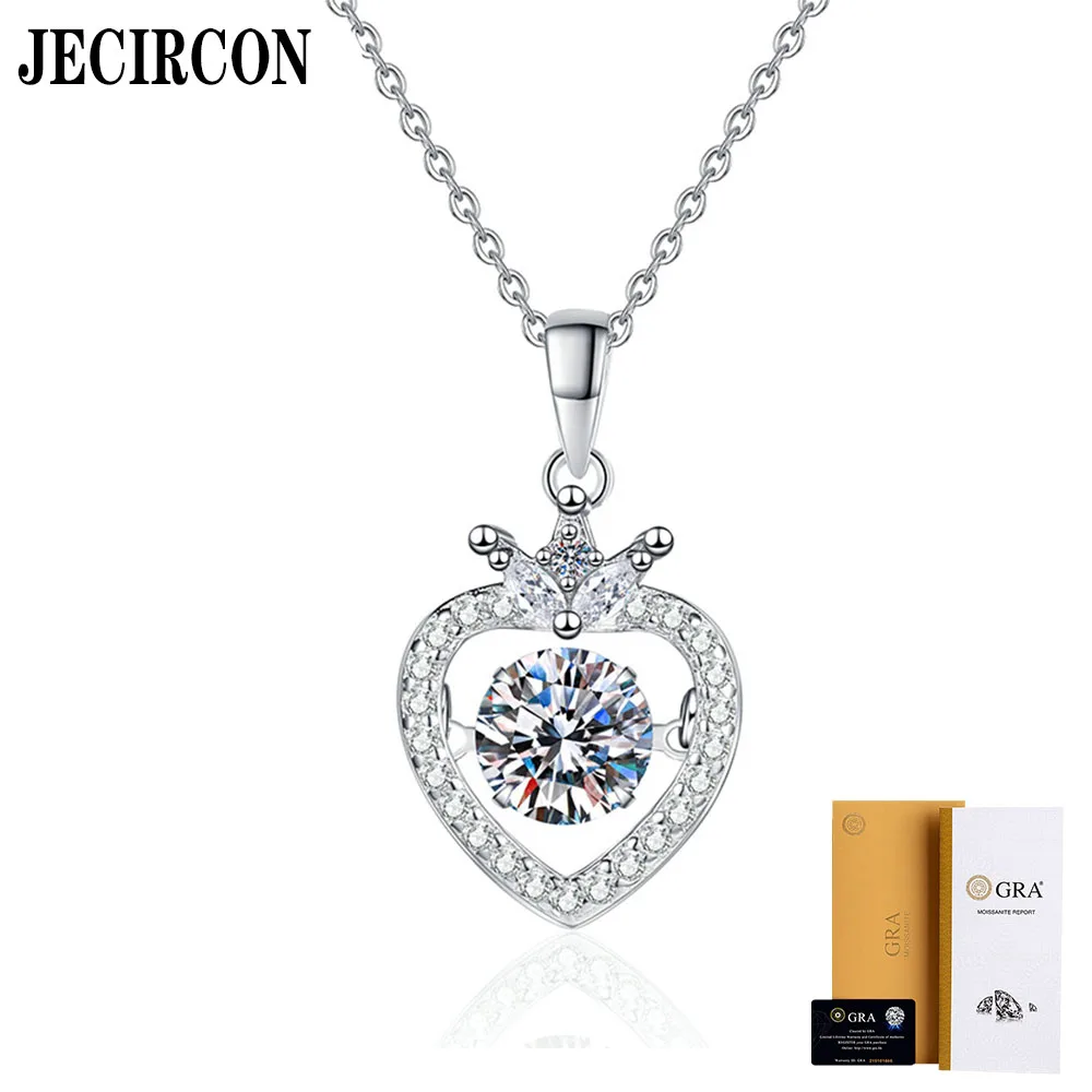 

JECIRCON S925 Sterling Silver Necklace Moissanite Pendant High-end Crown Love Heart Touching 1 Carat Moissanite Clavicle Chain