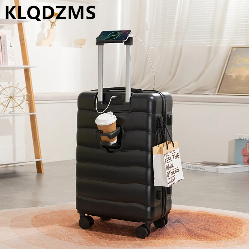 KLQDZMS-Valise d'embarquement à roulettes avec porte-gobelet, valise à roulettes, chargement USB, ensemble de chariot de voyage, 22 po, 24 po, 26 po, 18 po, 20 po