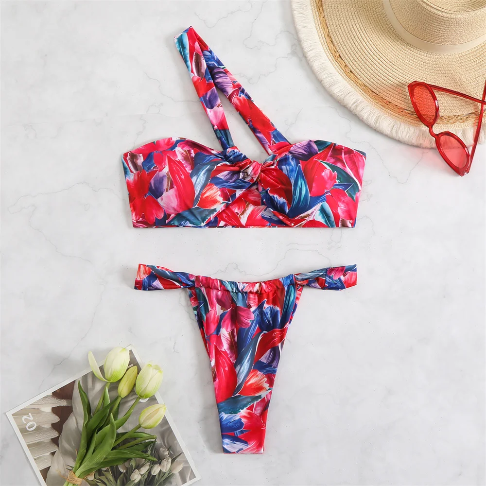 Vintage Print Bikini Knotted Bandage Swimsuit Push Up Vacation Swimwear Elegant Women Beach Outfit Bathing Suit Biquini Feminino
