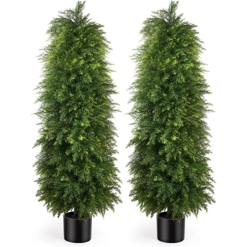 

2 Pack 5ft Artificial Cedar Topiary Trees, Outdoor Artificial Plants, Artificial Shrubs Fake Plants Uv Rated Potted Plants