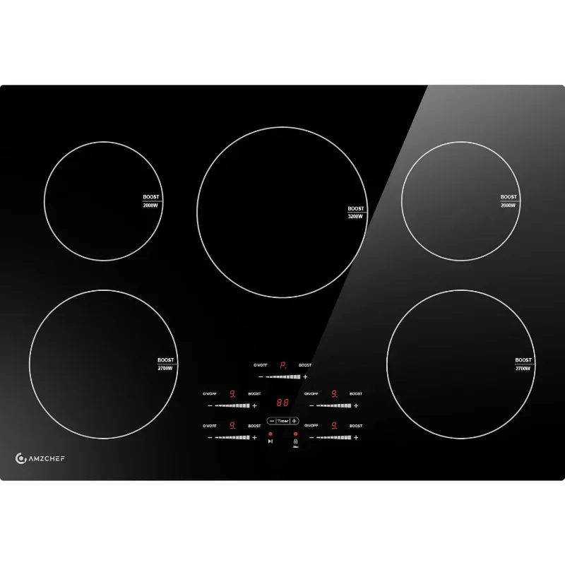 30 Inch10600W Induction Cooktop,AMZCHEF 9 Levels Electric Cooktop with 5 BOOST Burners,Bulid-in Induction Cooktop Control