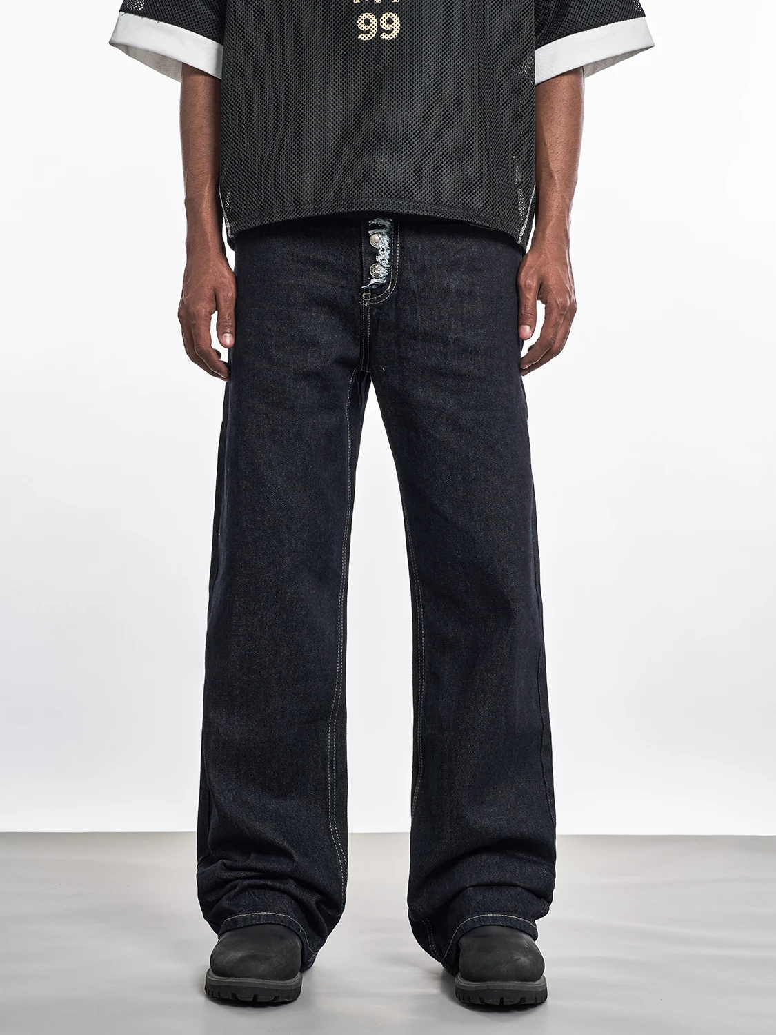 

Deep Blue Wide Leg Jeans Casual Loose Fit Jeans Cotton Polyester Blend Youth Faion MT99 ex Clothing Straight Cut Jeans
