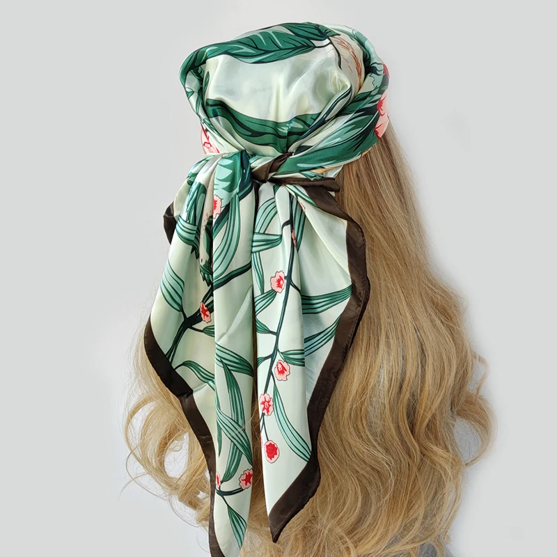 Luxury Print Silk Square Scarf Women Spring Neck Tie Shawl Wraps Female 90cm Hair Hand Wrist Headkercheif Hijab Bandana 2022