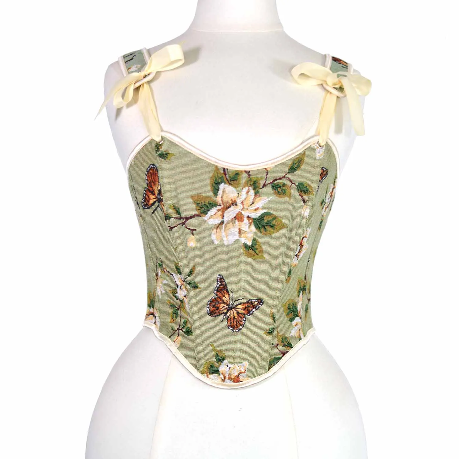 

Women's Butterfly Floral Print Corset Top Lace-Up Backless Y2K Fairycore Crop Top Floral Bustier for Casual Wear