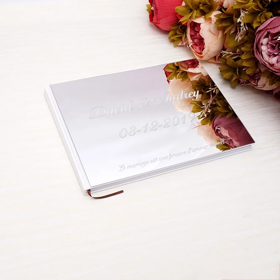 Personalized Acrylic Mirror Cover Reception Book Custom Newlyweds Name&Date Wedding Party GuestBook Commemorative Book 25x18cm