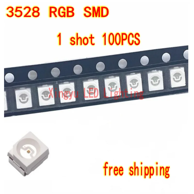 

100PCS 3528 RGB LED lamp beads 1210 full-color red, blue and green three-color color SMD lamp beads 3528 colorful