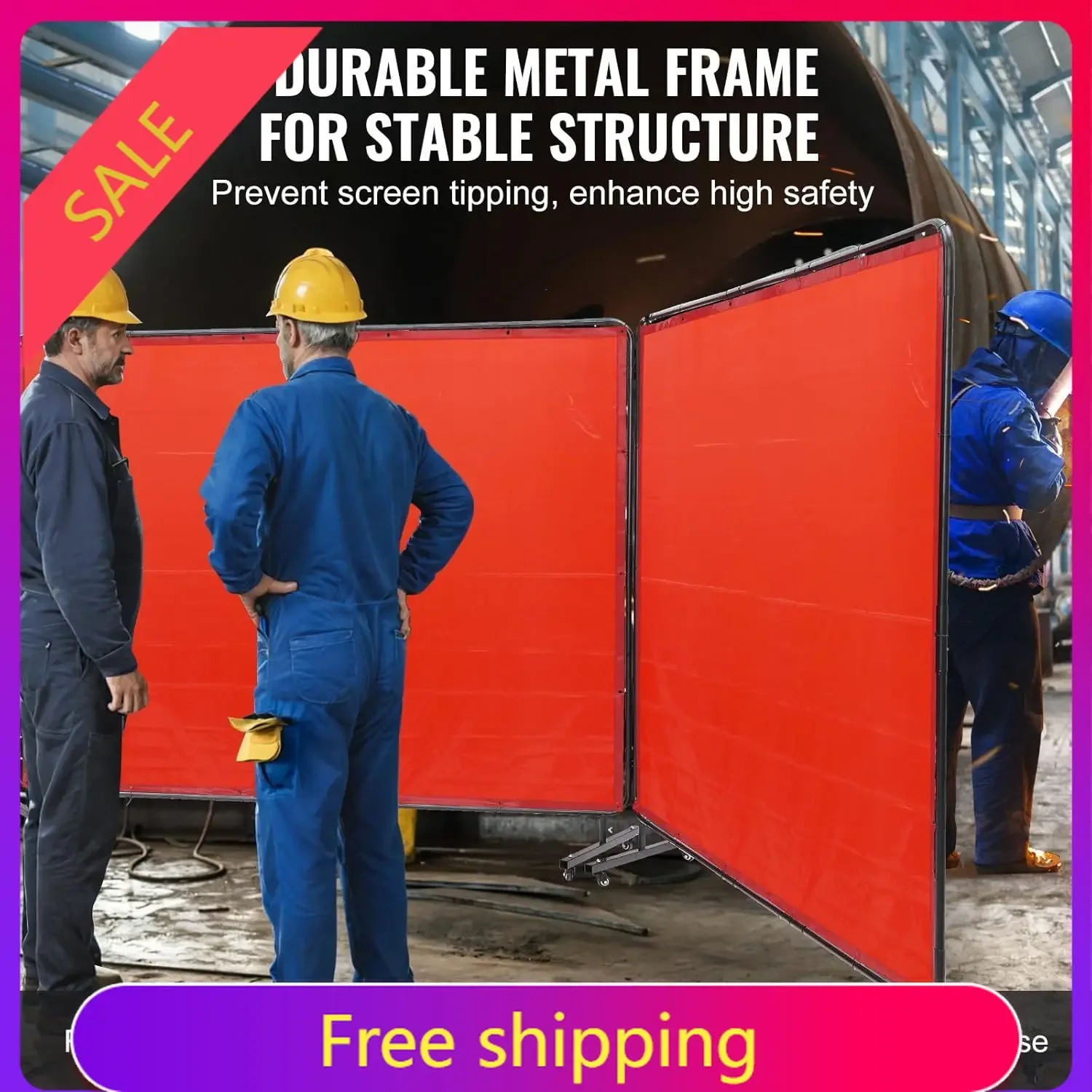 VEVOR Welding Screen with Frame, 6' x 8' 3 Panel Welding Curtain Screens, Flame-Resistant Vinyl Welding Protection Screen on 12