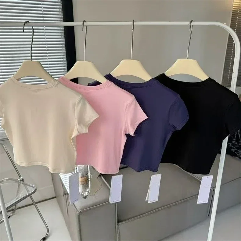 

New aI Yoga Summer Solid Color T-Shirt Urban Casual Cropped European Style Sleeveless Fashionable Casual Shorts Set For Women