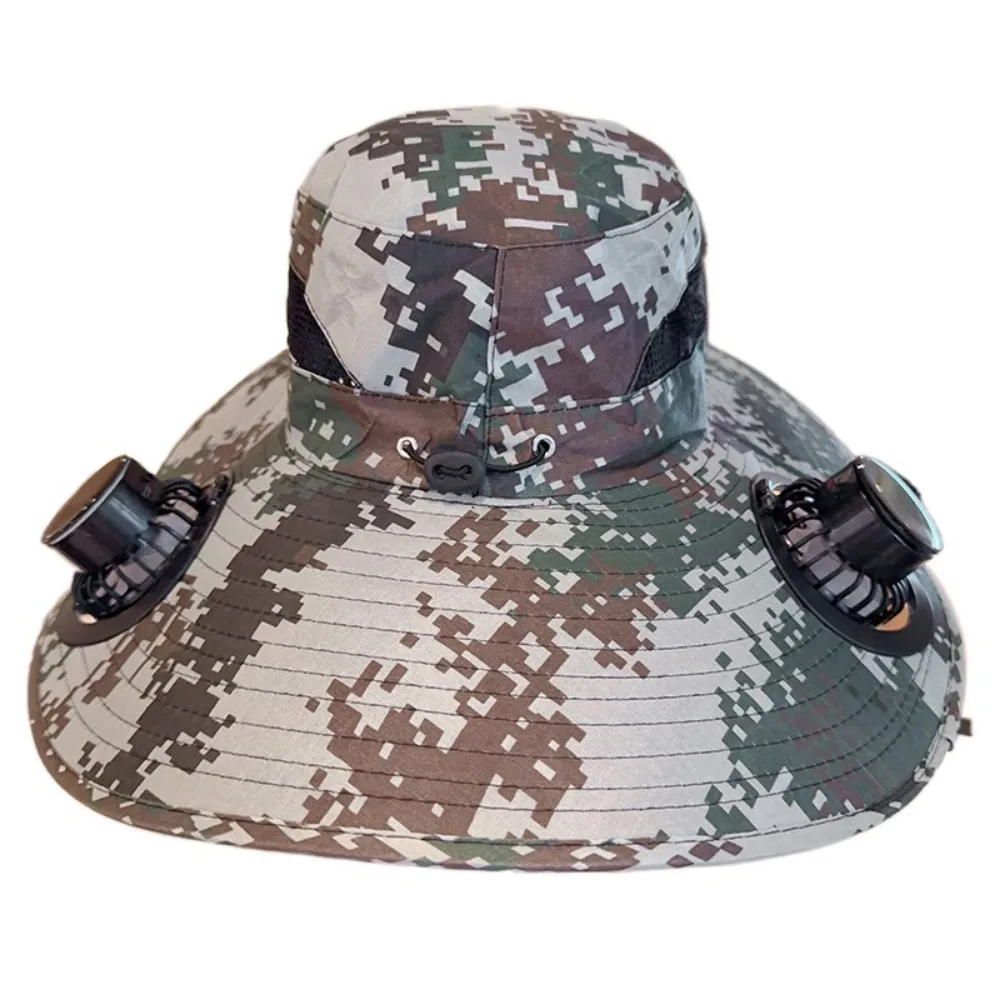 

UV Protection Sun Hat with Solar Fan Camouflage Adjustable Sun Bucket Hat Breathable Breathable Mesh Wide Brim Sun Cap Men