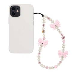 Cute Pink Bowknot Phone Charm Imitation Pearl Beaded Chain for Phone Case Mobile Straps Y2K Phone Pendant Wholesale