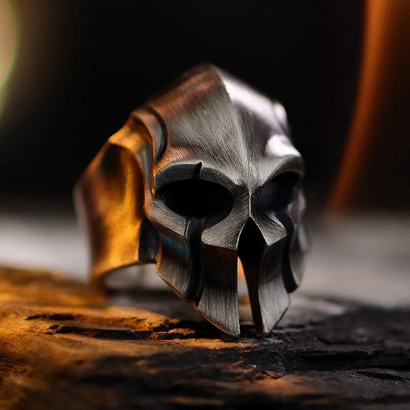

Vintage, vintage, personalized, skull warrior mask, men's open ring