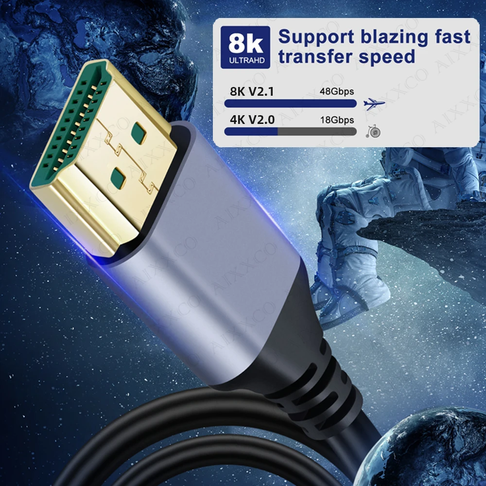 AIXXCO HDMI-Compatible 2.1 Cable 8K@60Hz 4K@120Hz 48Gbps Ultra High Speed HDR for Laptop Projector PS4 PS5 HDTV Cord