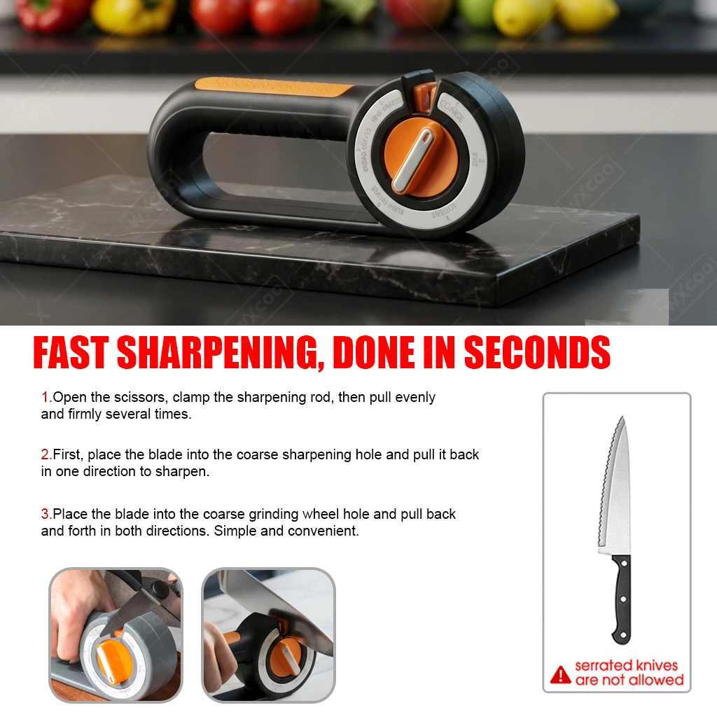 WXCOO Portable Sharpener Manual 6 Stage Knife Sharpening Tool for Kitchen Scissors Boning Meat Chef Knife Sharpening Stone