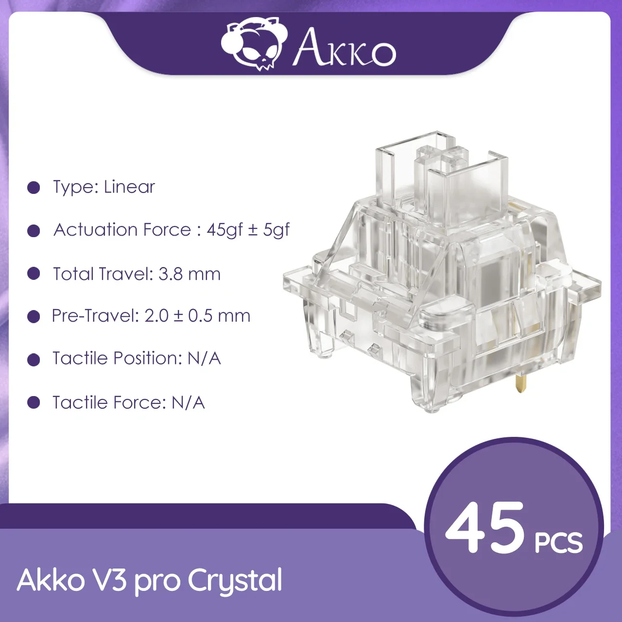 Akko V3 Pro saklar kristal, dengan Keyboard mekanis (45 buah) beralih 5 Pin 40gf saklar taktil kompatibel Keyboard mekanis