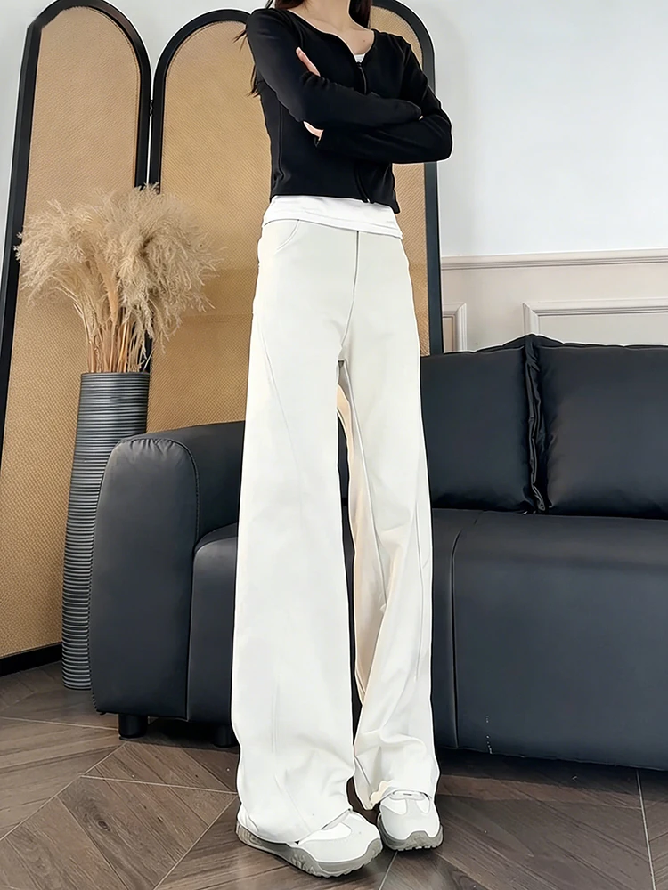 

American Sle Khaki Casual Pants High Waist Bell Bot Spring Faion Leg Lengthening Knife Straight Leg Jeans