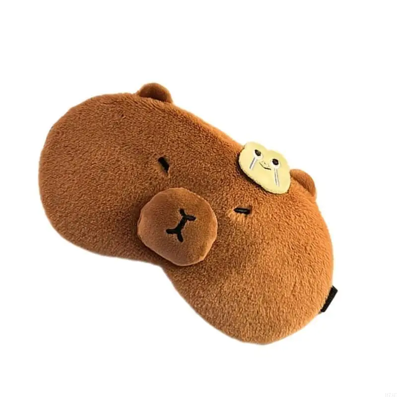 

H7JC Soft Plush Capybara Eye Mask Funny and Comfortable Eye Shade Cover Adjustable for Blocking Light and Improving Sleep