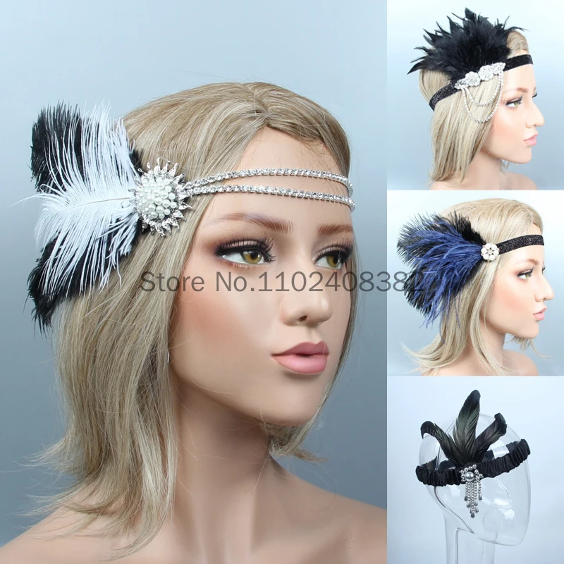 Haaraccessoires Voor Dames Meisjes Zwarte Hoofdband Strass Lovertjes Vintage Party Headpiece Kralen Flapper Haarveren Hoofdband