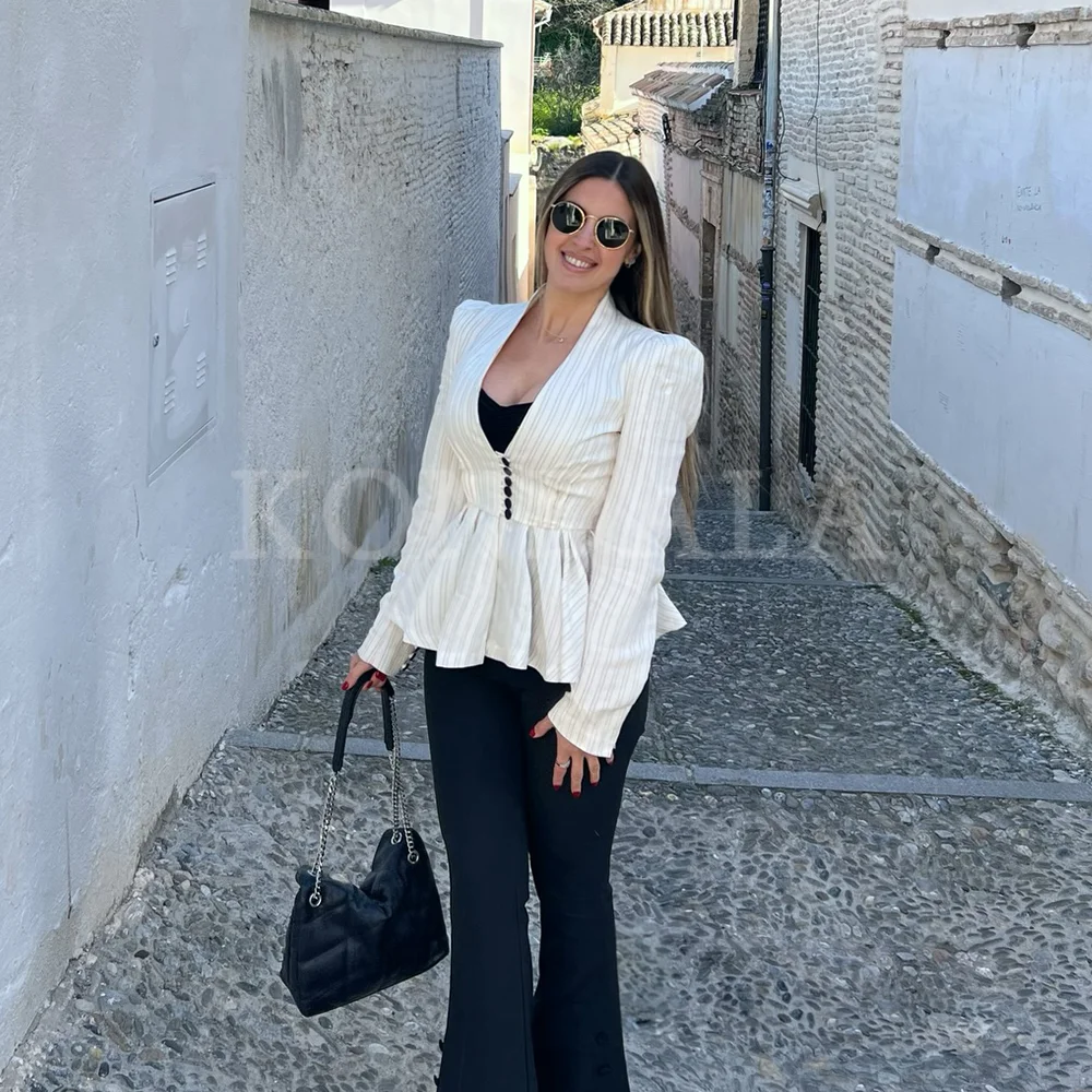 

KONDALA 2026 Spring Summer Elegant Women Striped Tiered Blazers Fashion Beach Style Vacation Casual Festival Ladies Blazers