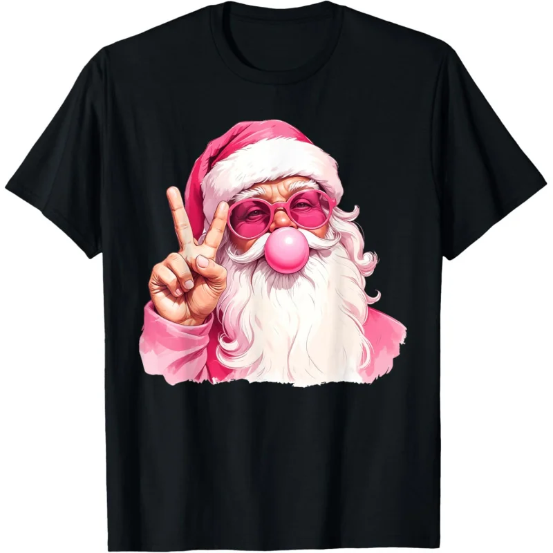 Vintage Retro Santa Christmas Merry Bubble Gum Pink Sunglasses Funny T-Shirt