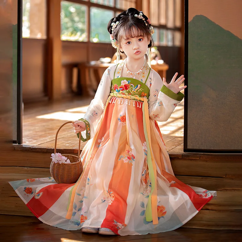 

Hanfu Girls dress summer new girl baby Chinese style princess dress costume children's New Year Dress