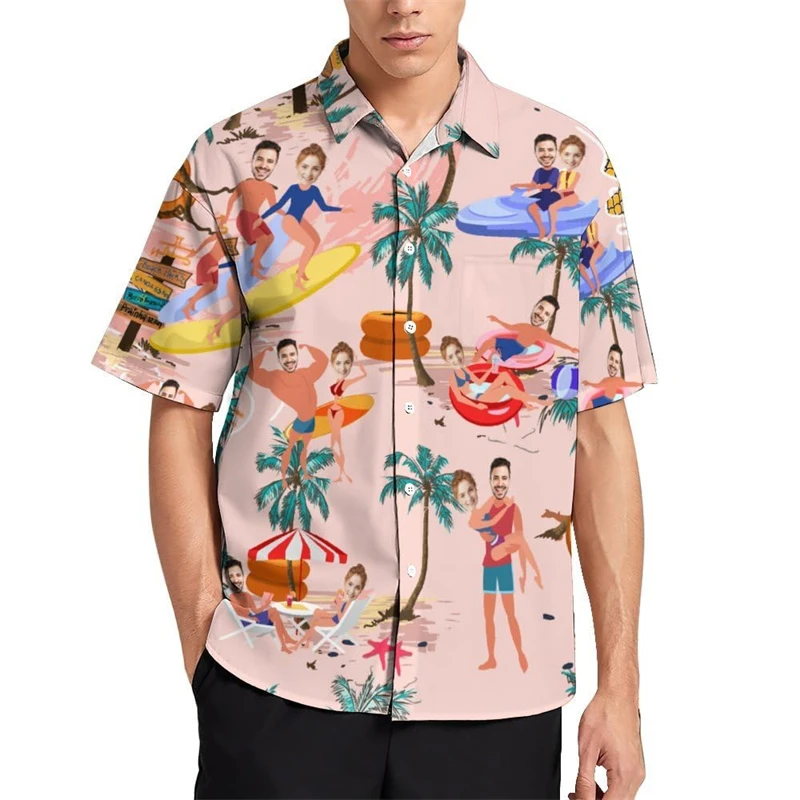 Funny Custom Face Pet Couple Hawaiian Shirt Summer Fashion Personalized 3D Printed Shirt Casual Oversized Unisex DIY Blouses
