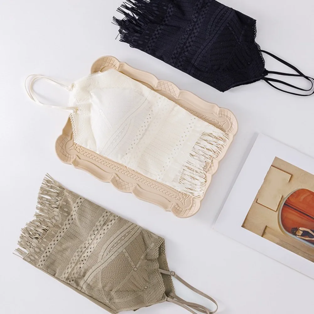 

With Chest Cushion Ice Silk Camisole Tassel Lace Solid Color Tassel Lace Corset Tanks Sleeveless Suspender Vest Daily