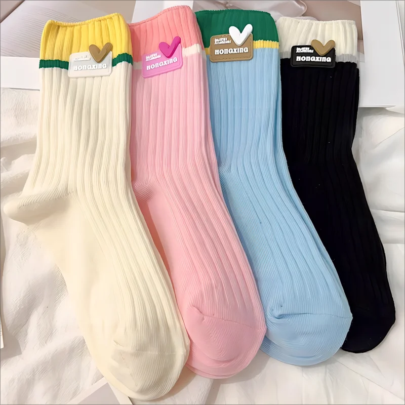 

INS Style Trendy Heart Soft Fashion Colorful Thin Mid Tube Kawaii Socks Colored Long Tube Dopamine Wearing Stacking Women Socks