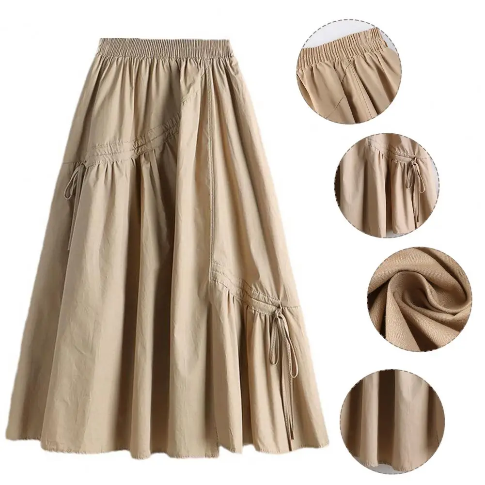 

High-waist Skirt Elegant Pleated A-line Skirt High-waisted Elastic Waistband Breathable Polyester Fiber Summer Style Women