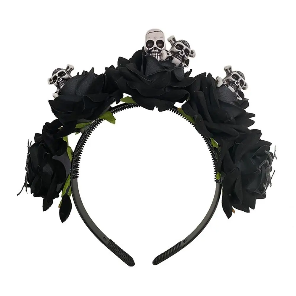 Totenkopf-Rosen-Haarbänder und Halsketten-Set, Neuheit, Horror-Requisiten, mexikanische Rose, Blumenkrone, Stirnband, Halloween-Party, Kostüm, Kopfbedeckung