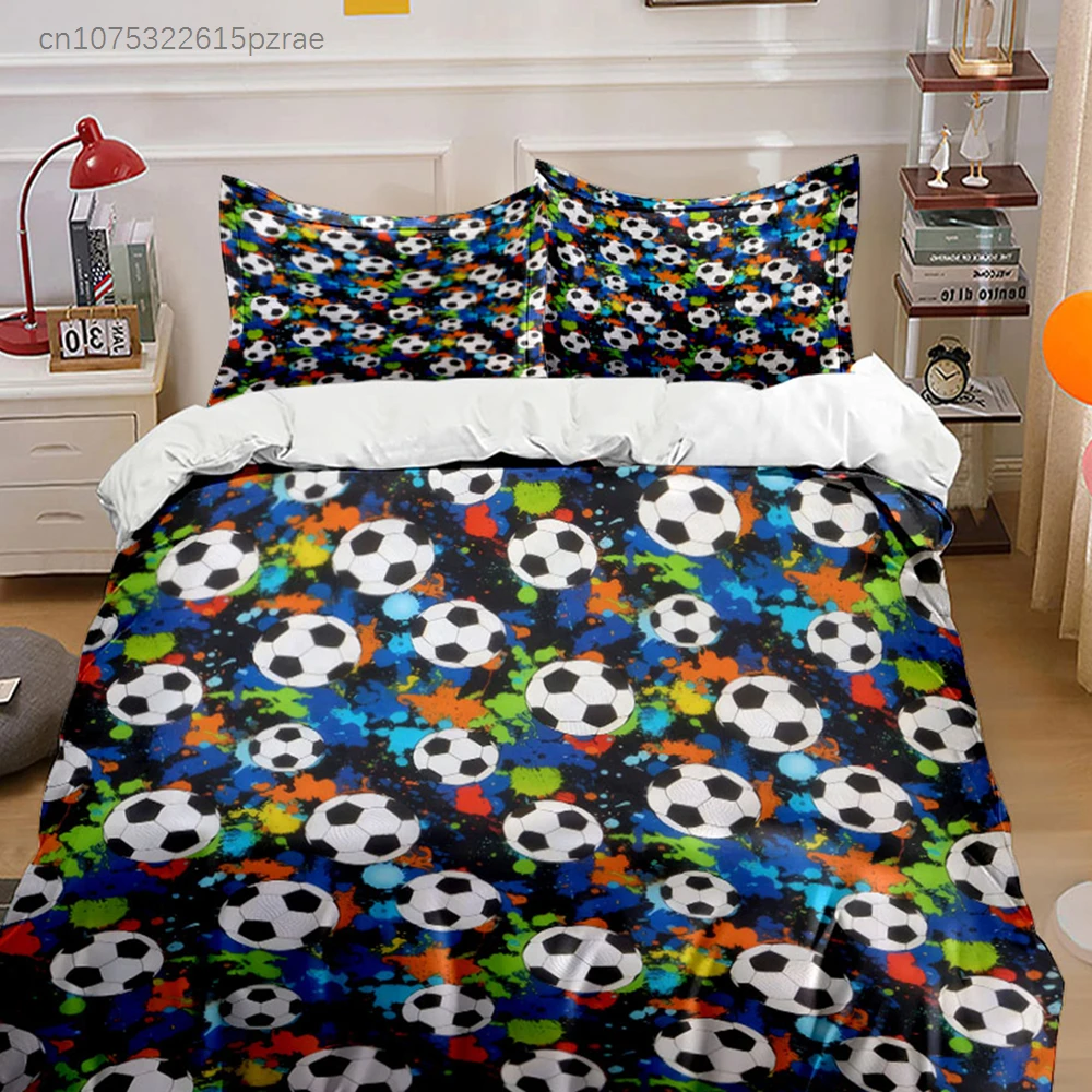 Colorful Splash Paint Soccer Ball Pattern 3PCS Bedding Set Soft Microfiber Bedding Set For Sports Lovers Teen Bedroom