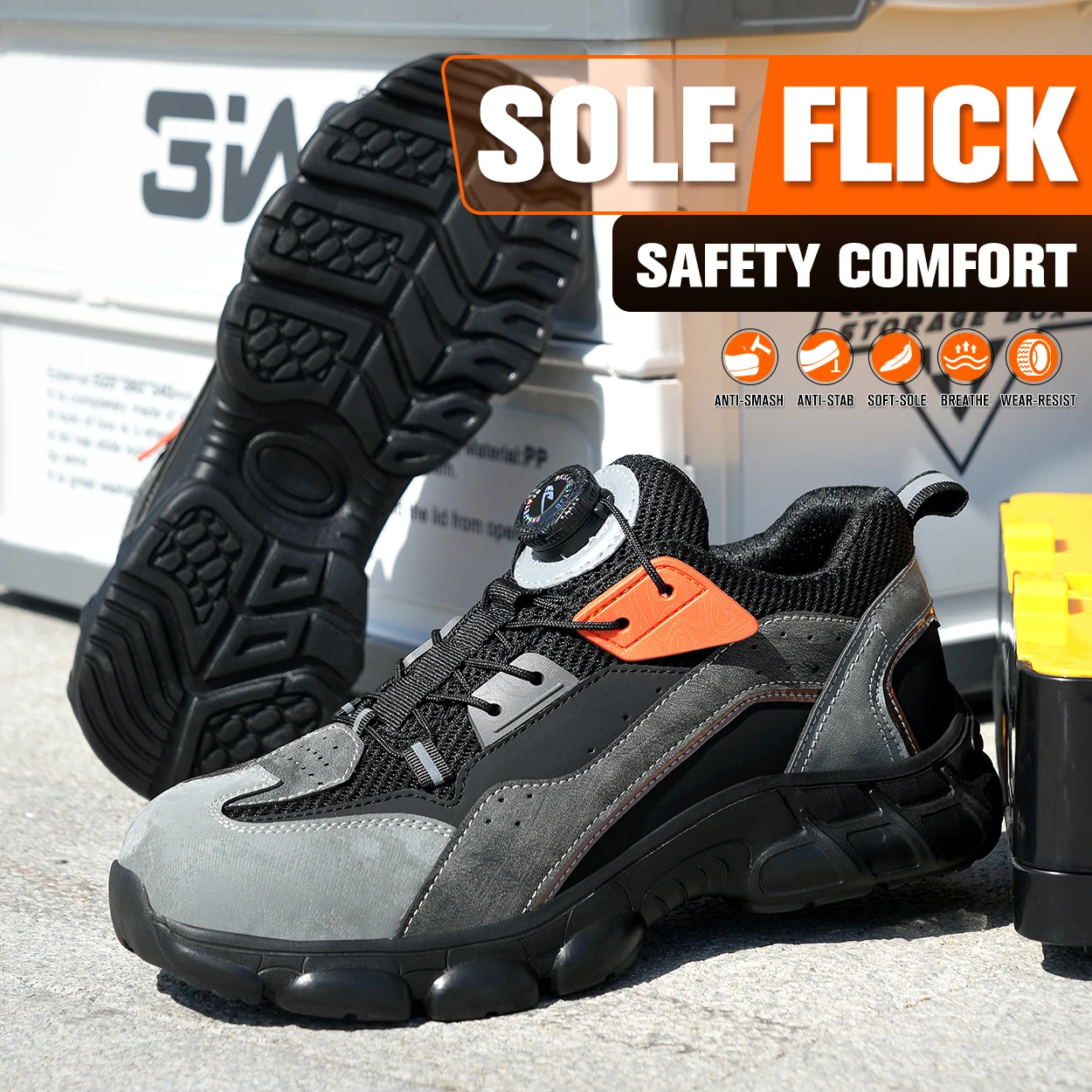 Rotating Button Steel Toe Safety Shoes Men Anti-smash Anti-puncture Work Shoes Fashion Sport Shoes Security Protective Boots