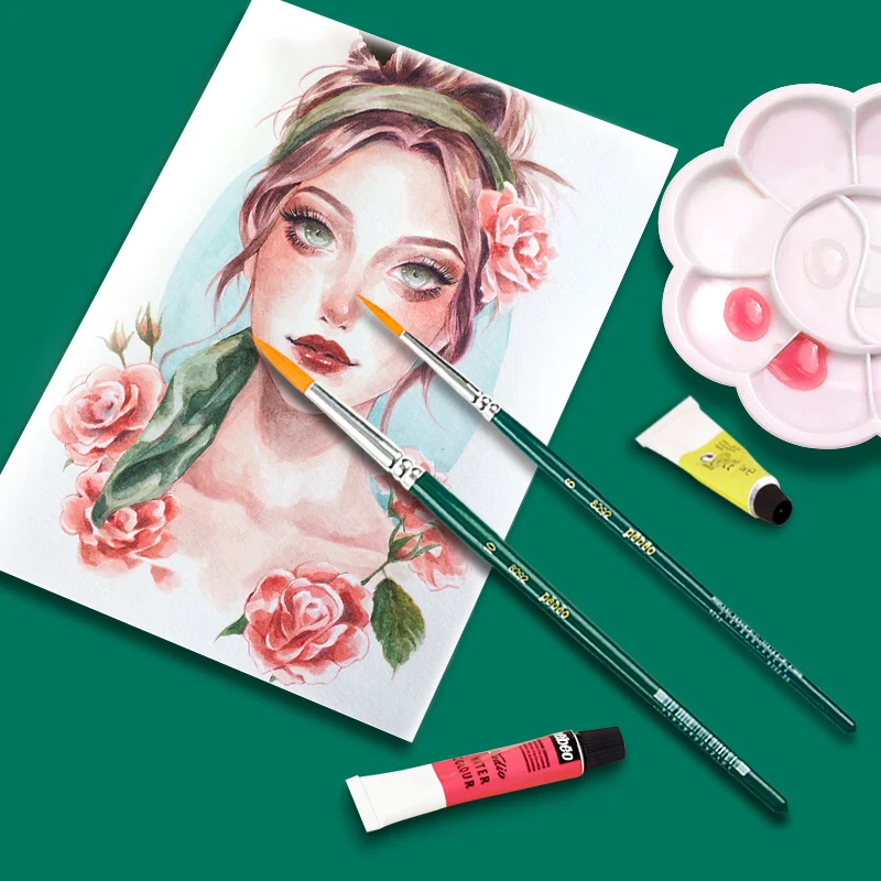 Borrence 2pc Bebio watercolor pen small green nylon gouache art special round head brush brush outline pen acrylic paint student