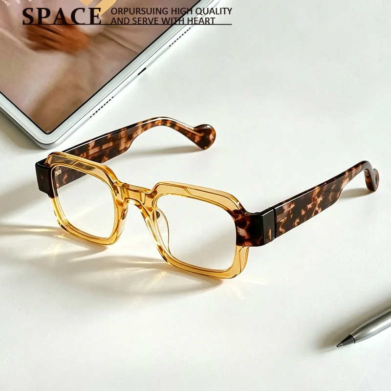 2026 New Square Thick Color Spliced Acetate Eyeglass Frame Unisex Men Street Shot Fashion Prescription Optical Spectacles