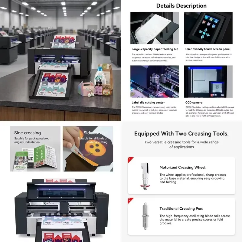 2026CE Purcell ZD350 Plus Auto Feeding Die Cutting Machine Servo Motor dual heads A3+ Label Cutting Machine & creasing