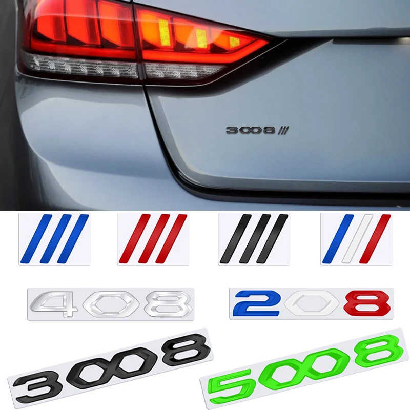 Metal 3D Badge Decorative Strips Logo Car Rear Trunk Body Sticker /// Emblem For Peugeot 2008 3008 4008 5008 208 308 408 508