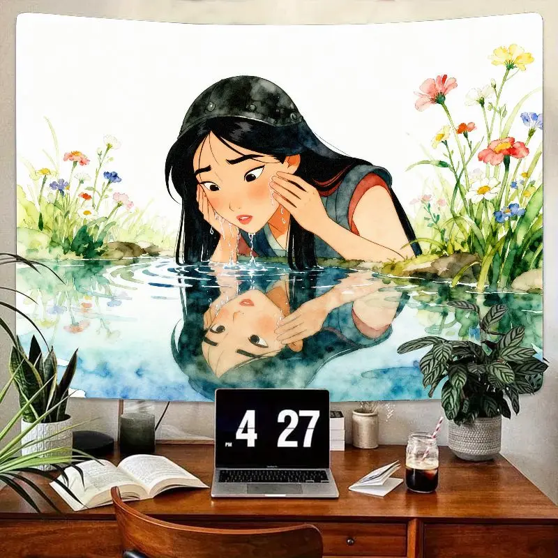 

1 шт., гобелен с отражением принцессы Мулан, акварель, эстетическое настенное искусство, полиэстер, декор комнаты, гостиная, спальня, общежитие, подарок