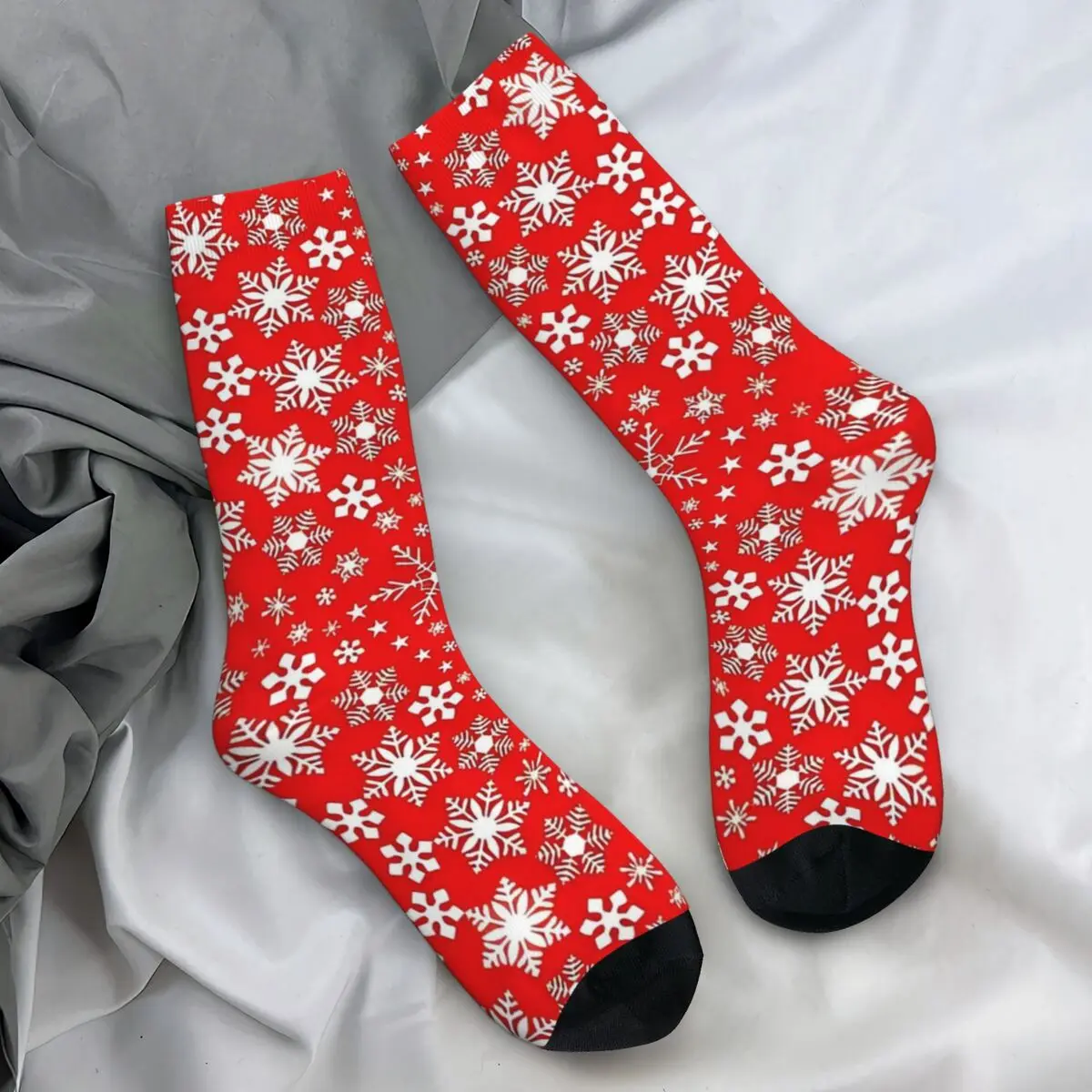 

Adults Men Socks Red Snowflakes Christmas Stockings Winter Funny Breathable Socks Design Skateboard Non-Slip Socks