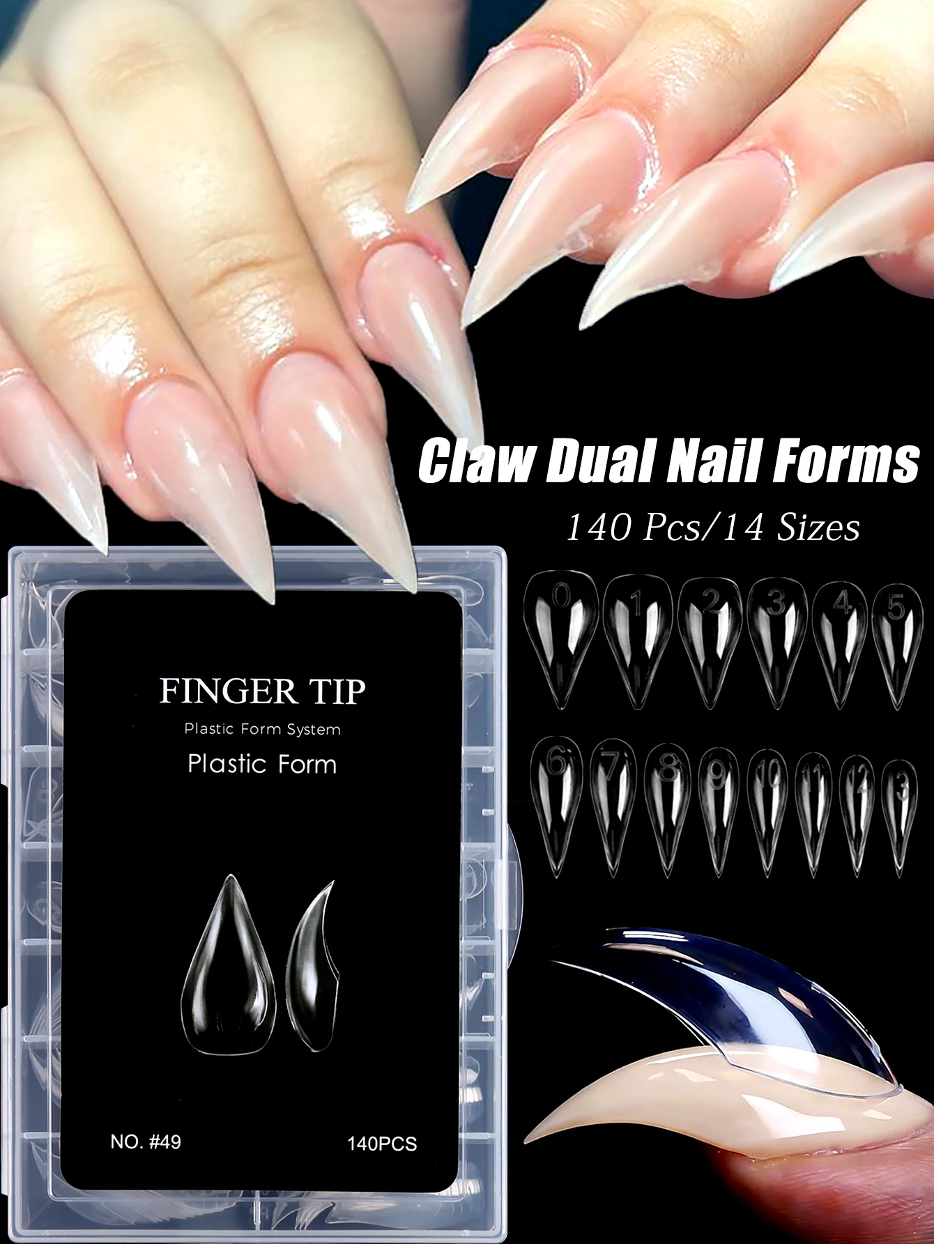 Nagel-Dualformen für Poly-Gel-Verlängerung, 3D-Klauen-Nagelform, Katzenklauen-Hawk-Curve, wiederverwendbare, vollflächige Nagelform, 140 Stück, 14 – Detail 1