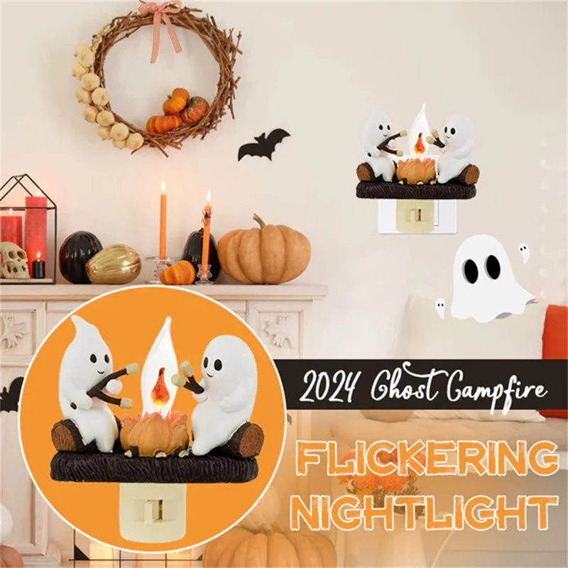 New Ghost Campfire Flicking Nightlight Christmas Light Halloween Bonfire Nightlight Home Room Decoration Lighting