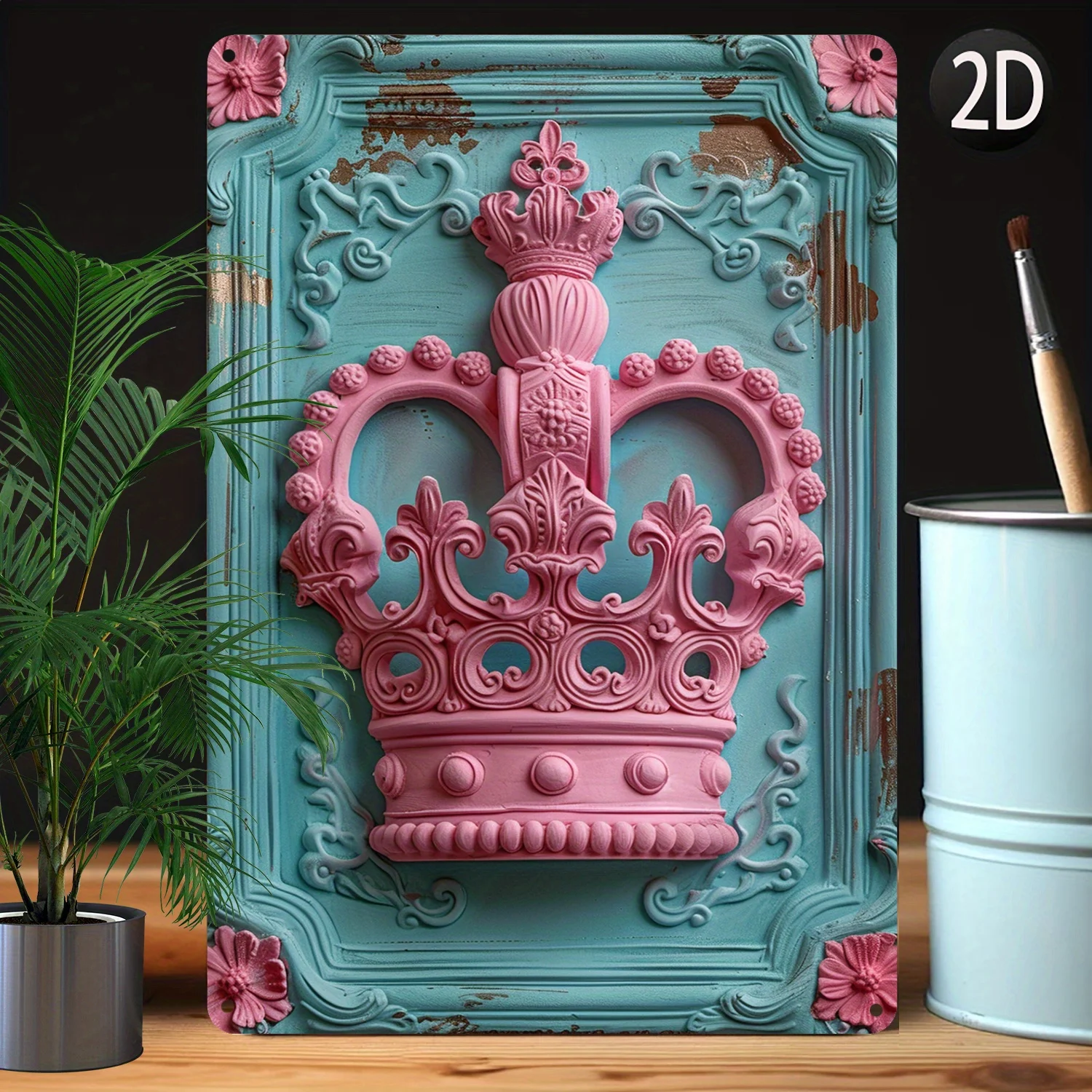 Art Sign with Crown Design - Wall Plaque for Home and Office, Durable Vintage-Inspired Decor with High Bend Resistance