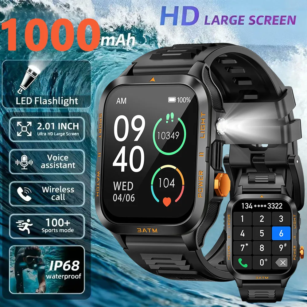 

New Outdoor Smart Watch Men Women 1.96inch LED Lighting Sports Sleep Monitoring Smartwatch 5ATM Waterproof Bluetooth Call Watch