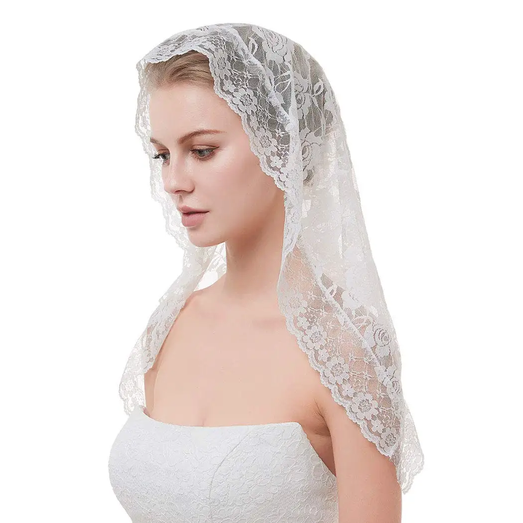 Lace Wedding Appliqued Chapel Veil Short Shoulder Length Traditional Soft Tulle Hair Accessories for Brides