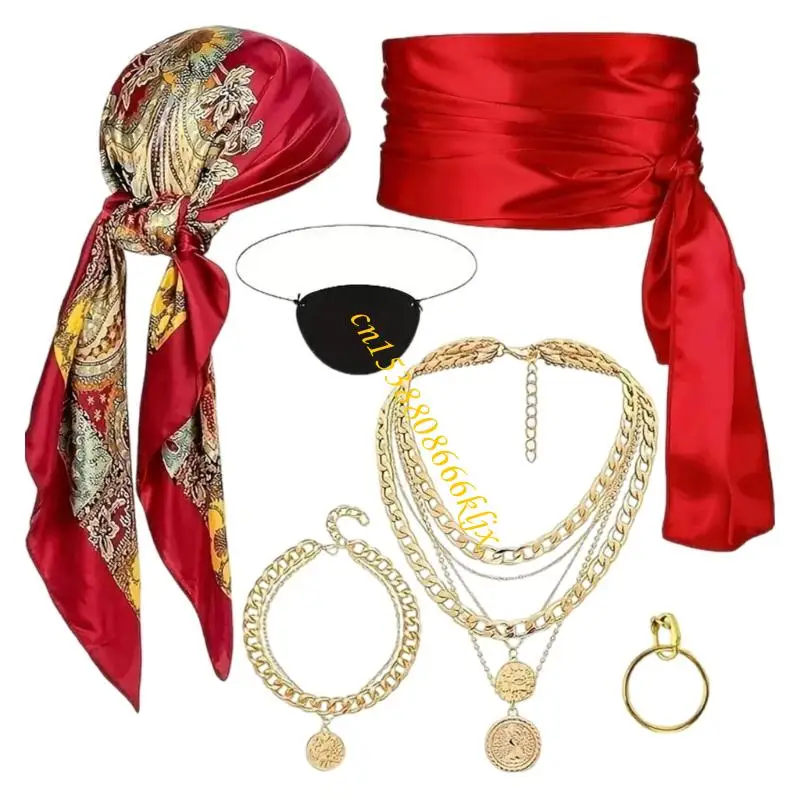 

Pirate Costume Including Bandana Belt Necklace Bracelet for Cosplay 066C