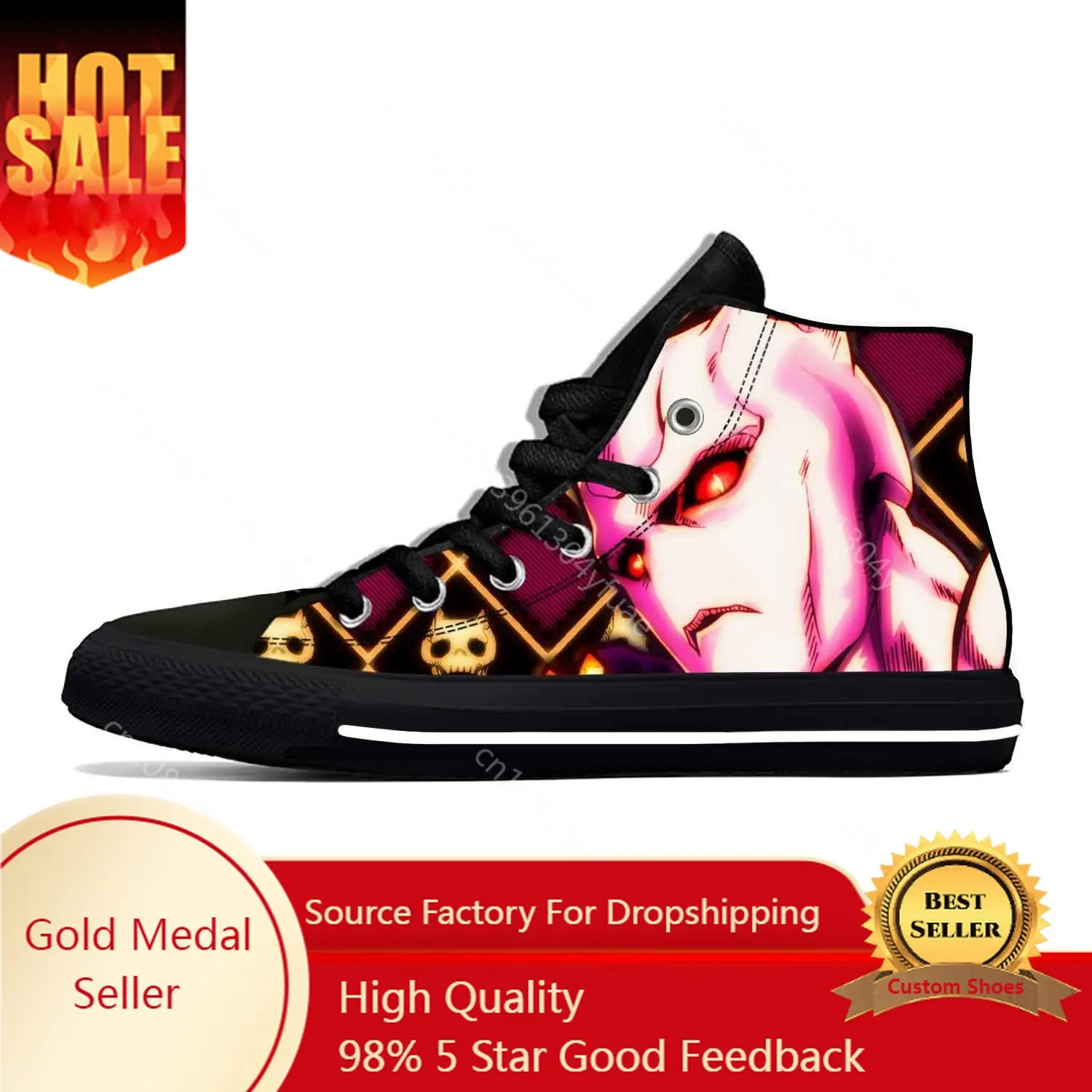 Hot Summer Anime Cartoon Killer Queen JoJo Bizarre Adventure Casual Cloth Shoes Men Women Sneakers High Help Classic Board Shoes