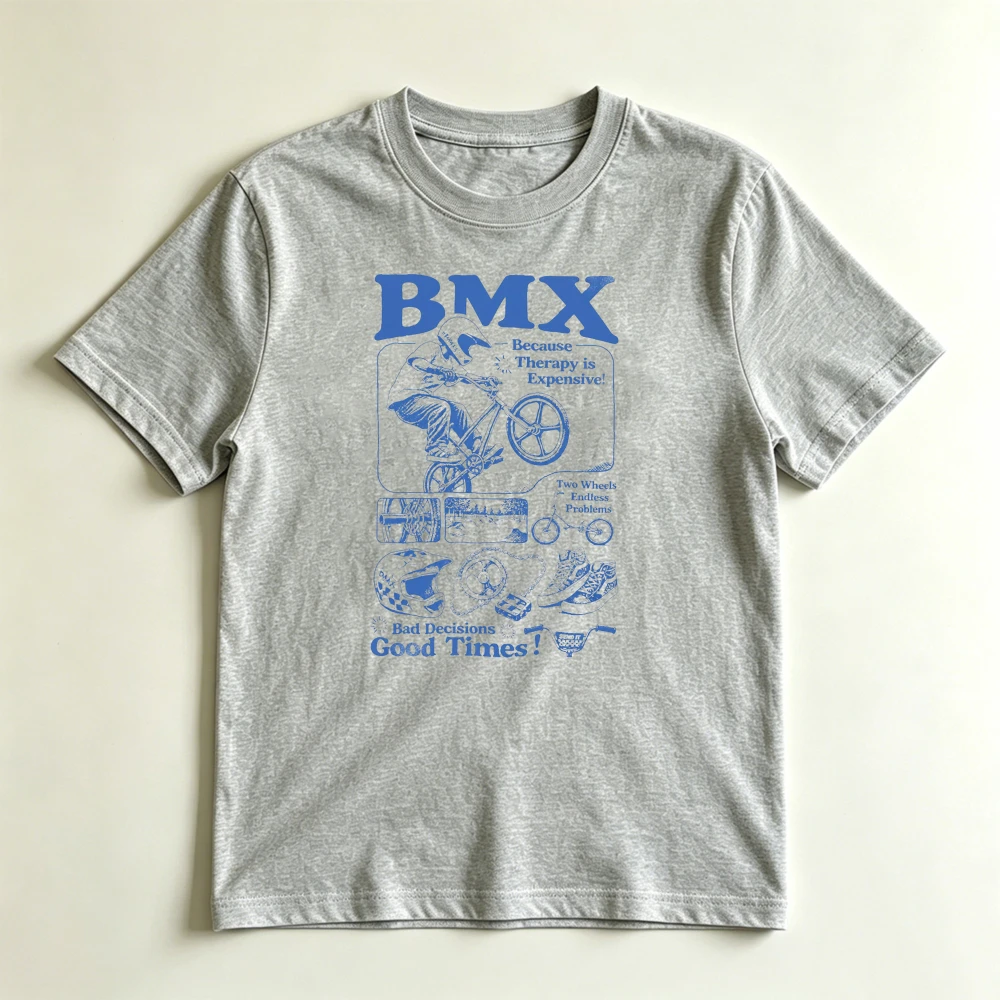 Vintage BMX Bike Print Tee Soft Short Sleeve Casual Retro Cycling Quote Top Men Graphic T Shirt Summer Clothes